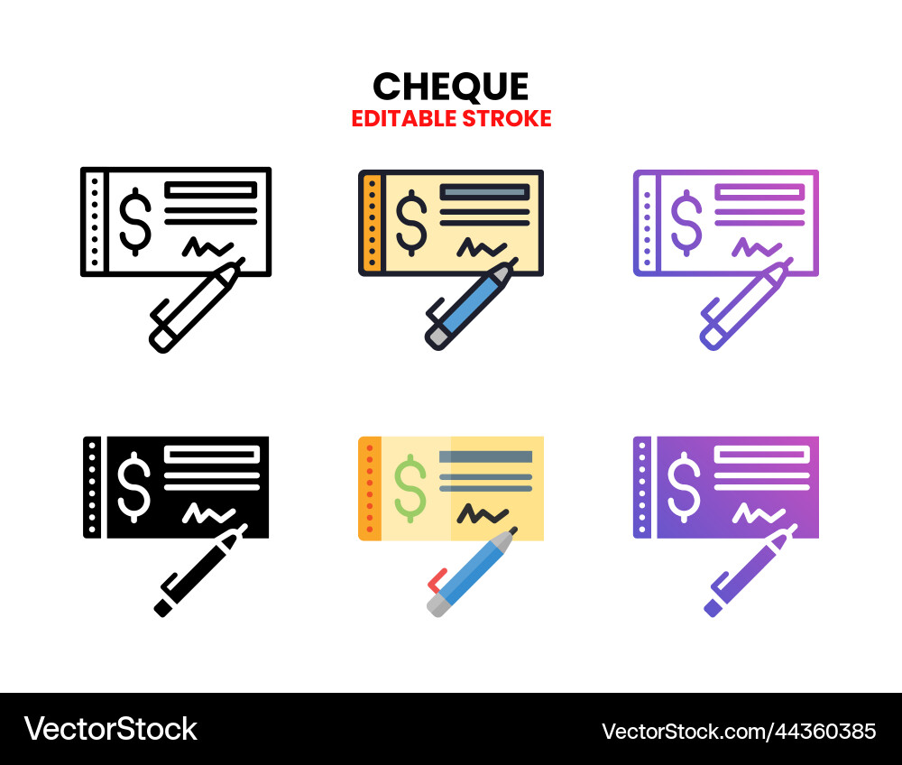 Cheque icon set with different styles Cheque icon set with different styles vector image