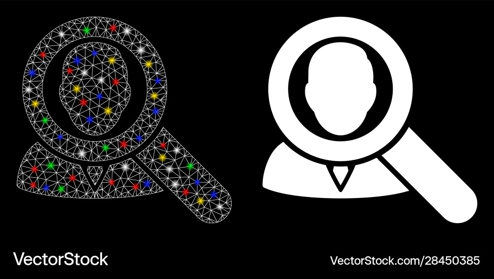 Glowing mesh carcass find user icon with light Glowing mesh carcass find user icon with light vector image