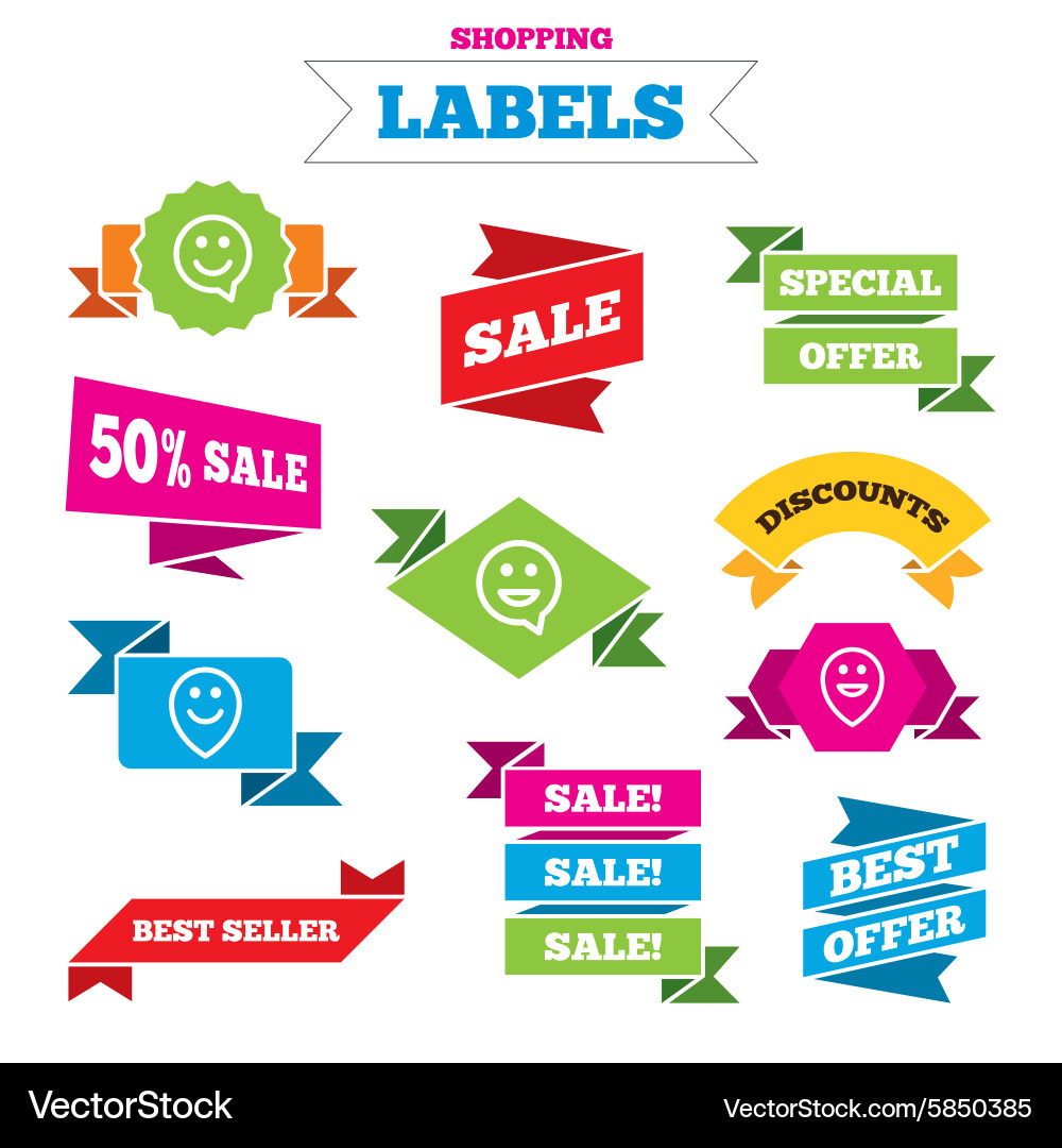 Happy face speech bubble icons pointer symbol Vector Image