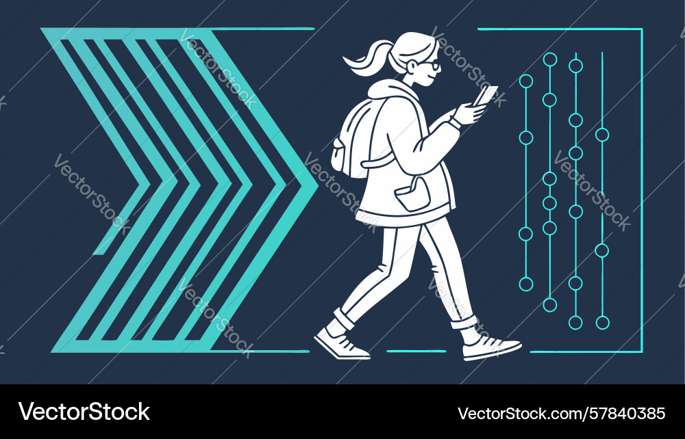 Person walking with flowing data stream design vector image