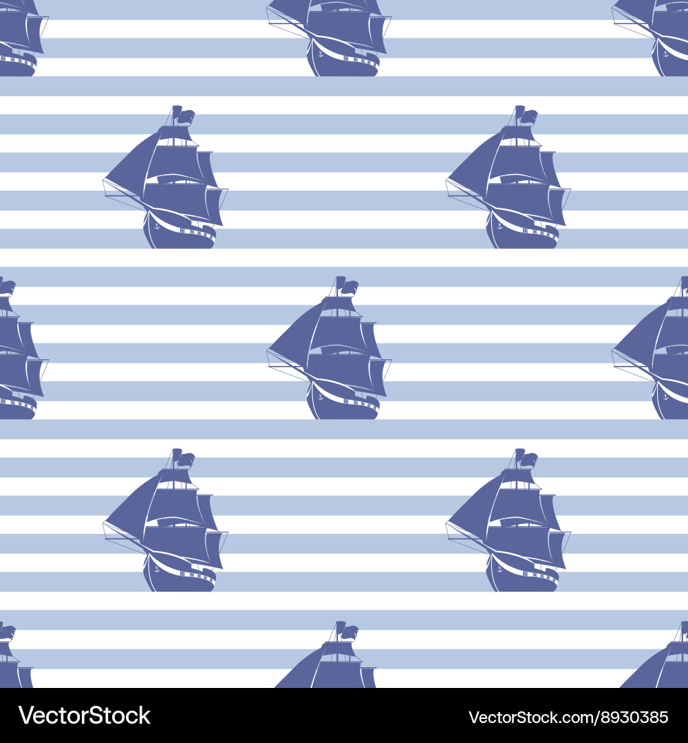 Seamless pattern with ship on striped background Vector Image