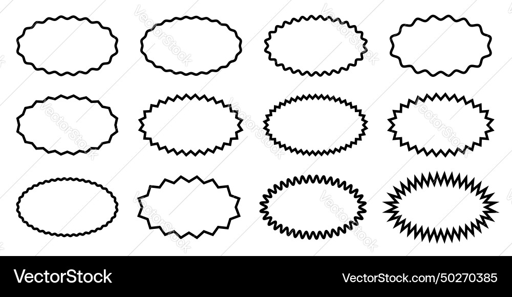 Set or oval frames with wavy and zigzag borders Set or oval frames with wavy and zigzag borders Vector Image