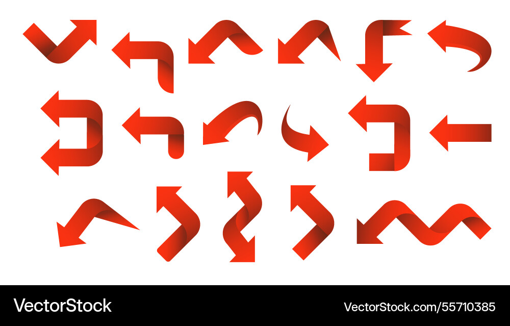 Set red arrow 3d icons pointing up down left right vector image
