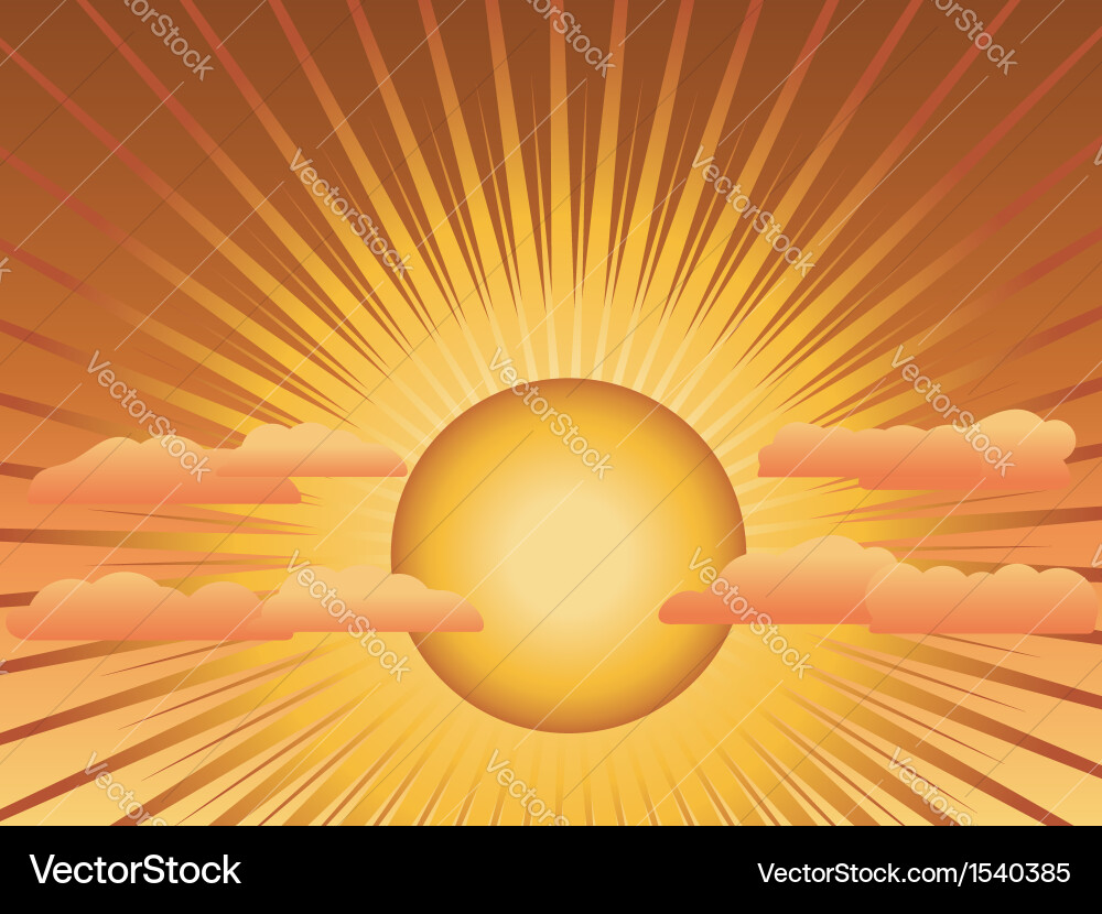 Sun with rays and clouds vector image