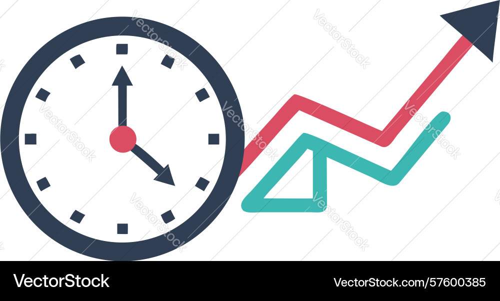 Time trend analysis clock with rising line graph vector image