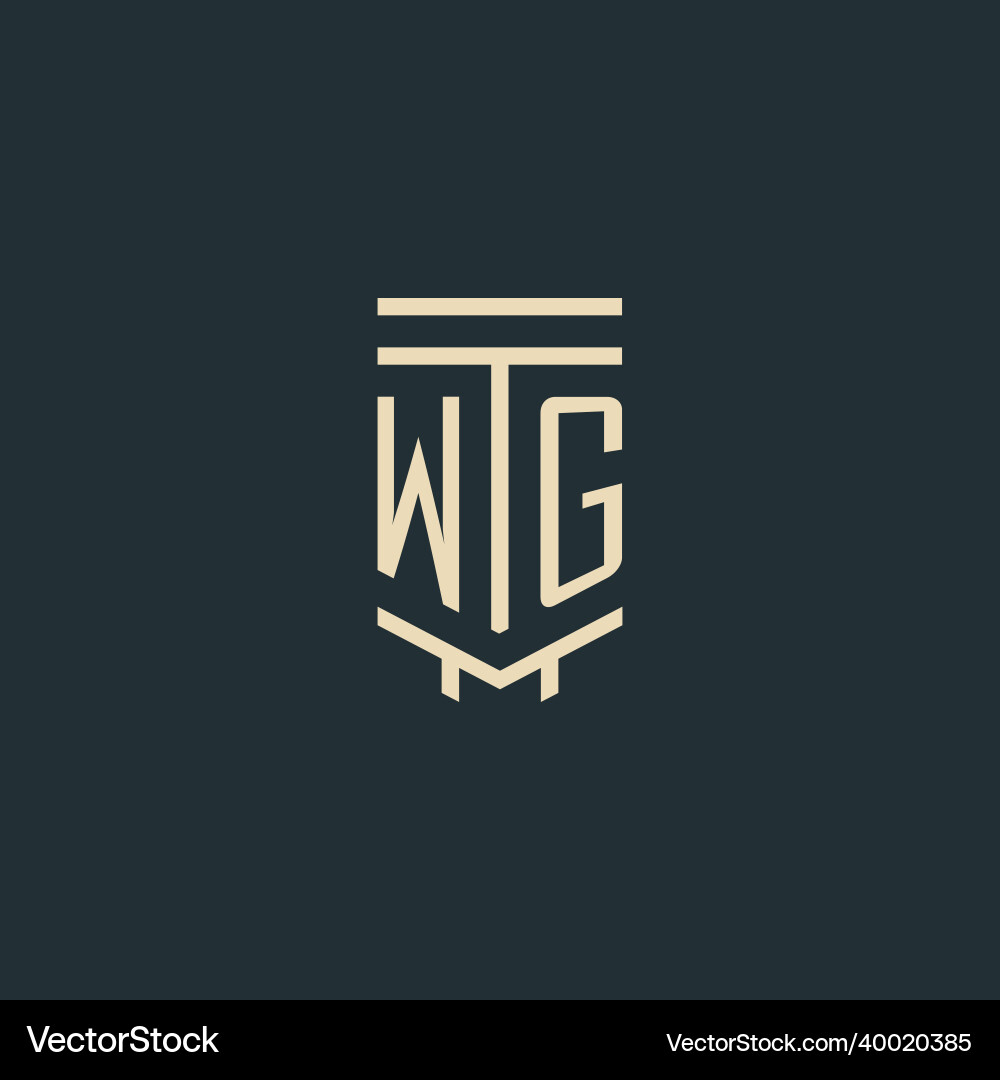 Wg initial monogram with simple line art pillar Wg initial monogram with simple line art pillar vector image