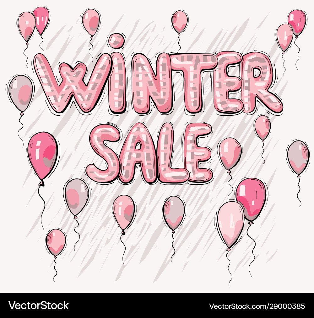 Winter Christmas Lettering & Balloons Vector Image
