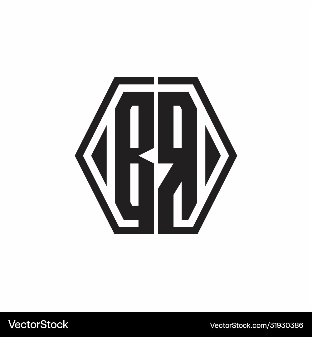 Br logo monogram with hexagon line rounded design Br logo monogram with hexagon line rounded design Vector Image