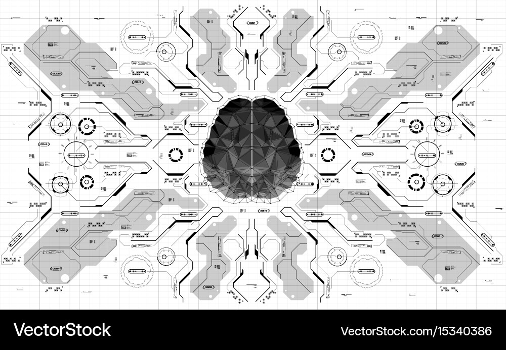 Conceptual polygonal brain with hud elements vector image
