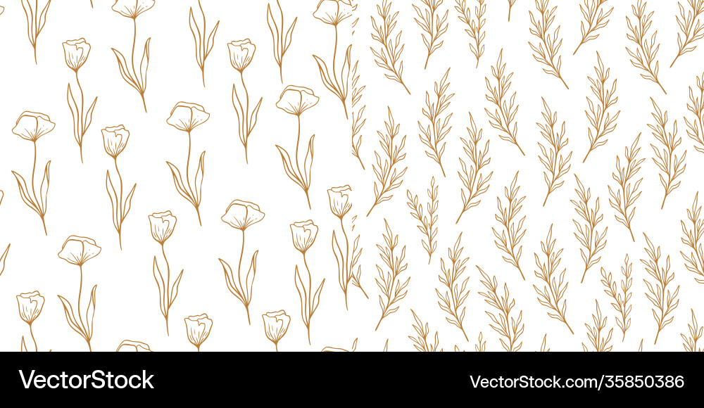 Eucalyptus and poppy pattern set in line style Eucalyptus and poppy pattern set in line style vector image