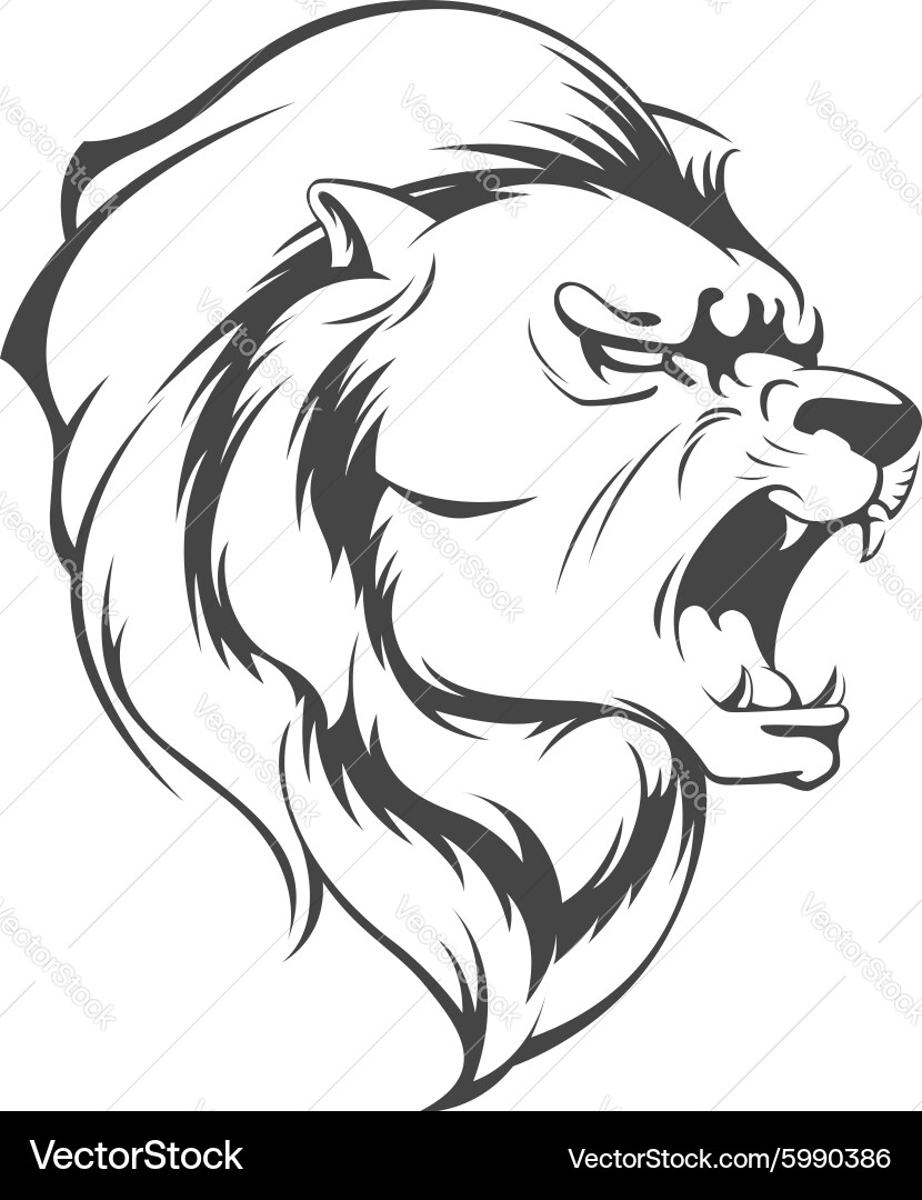 Lion Head Silhouette - Roaring Vector Image