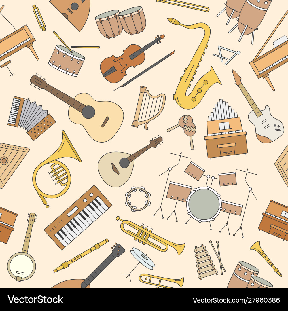 Music instruments background 01 – Royalty-Free Vector | VectorStock, image size:1000x1080