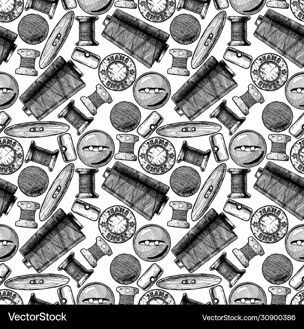 Pattern with different tailors objects Pattern with different tailors objects Vector Image