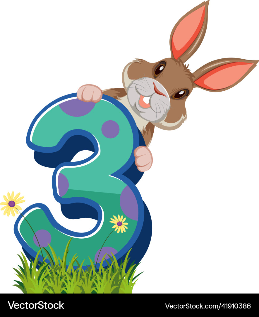 Rabbit holding the number character isolated Rabbit holding the number character isolated vector image