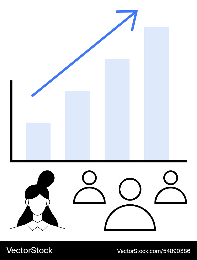Rising bar chart with arrow and team icons Vector Image