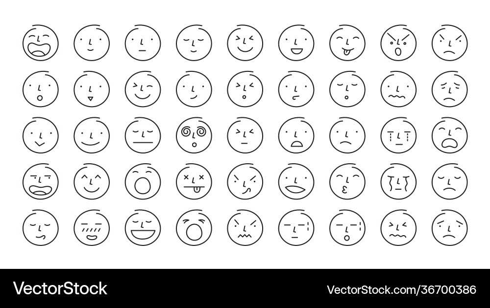 Single Line Face Emoticon Set vector image