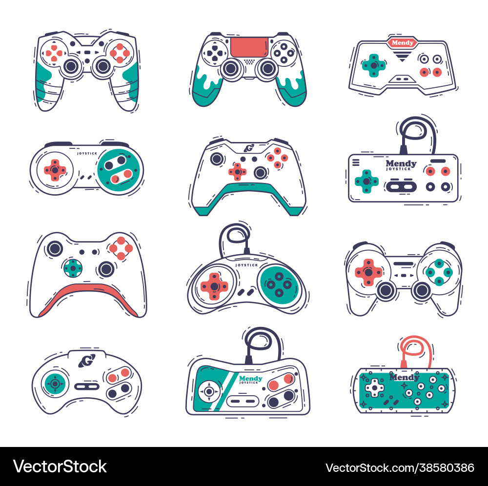 Video game controllers set gamepad consoles Video game controllers set gamepad consoles vector image