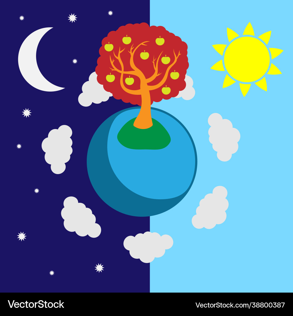 A planet with an apple tree abstraction day Vector Image