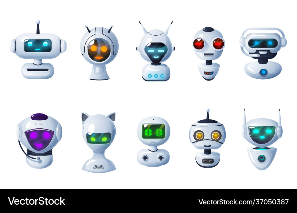 Chat bot icons cartoon robots cyborg heads Vector Image