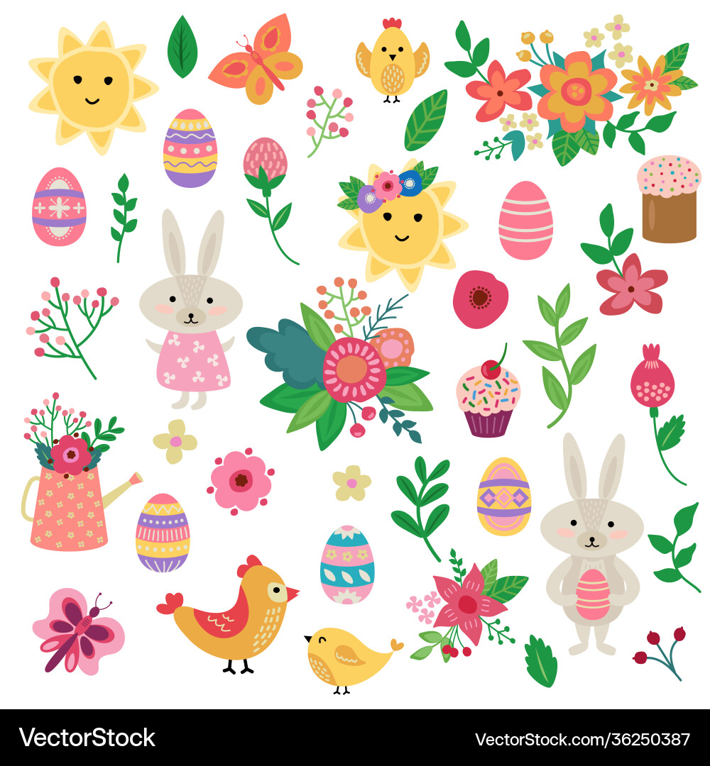 Cute Easter Spring Cartoon Set Vector Image