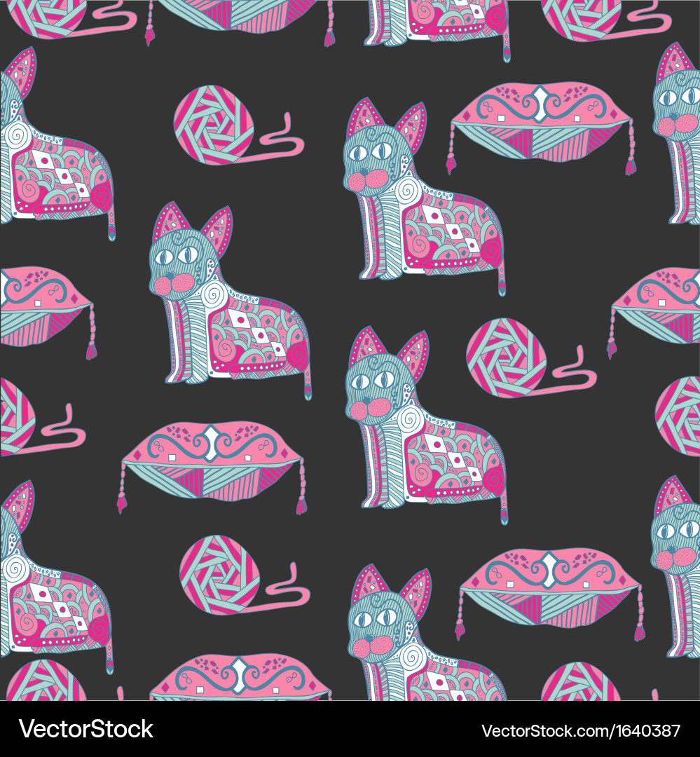 Decorative Seamless Cat Pattern vector image