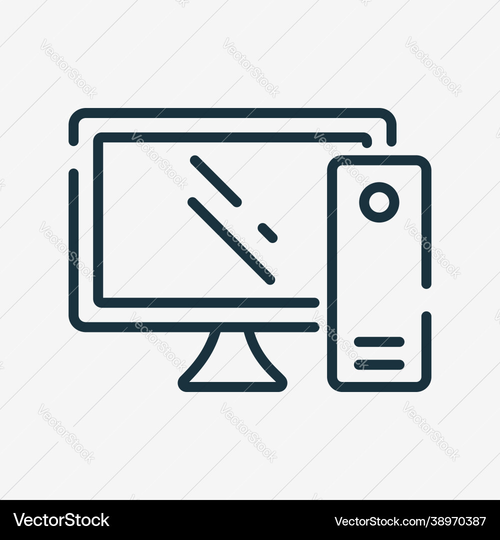 Desktop computer monitor linear icon pc outline vector image