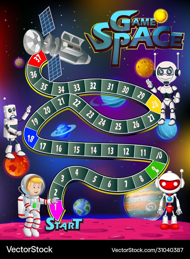 Game space snake and ladder with robots Game space snake and ladder with robots Vector Image