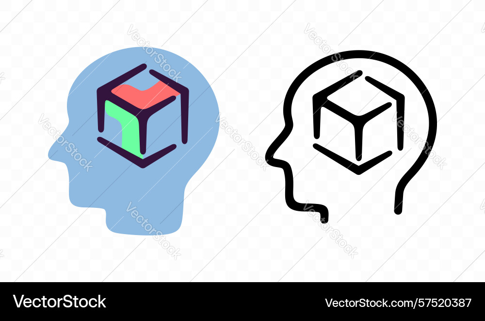 Human head with 3d cube inside and modeling Human head with 3d cube inside and modeling vector image