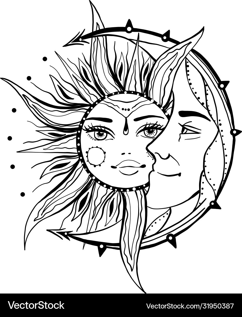Moon and sun vintage style tattoo Moon and sun vintage style tattoo vector image