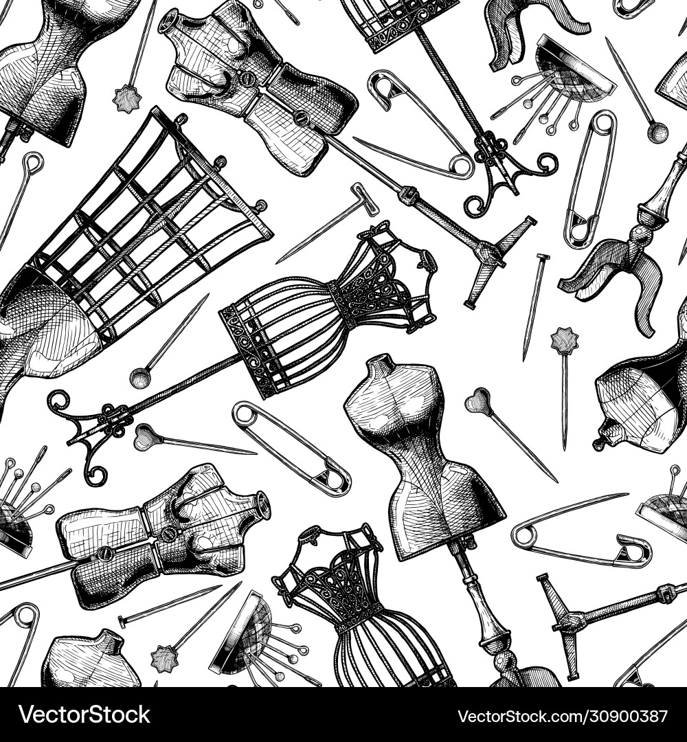 Pattern with different tailors objects Pattern with different tailors objects vector image