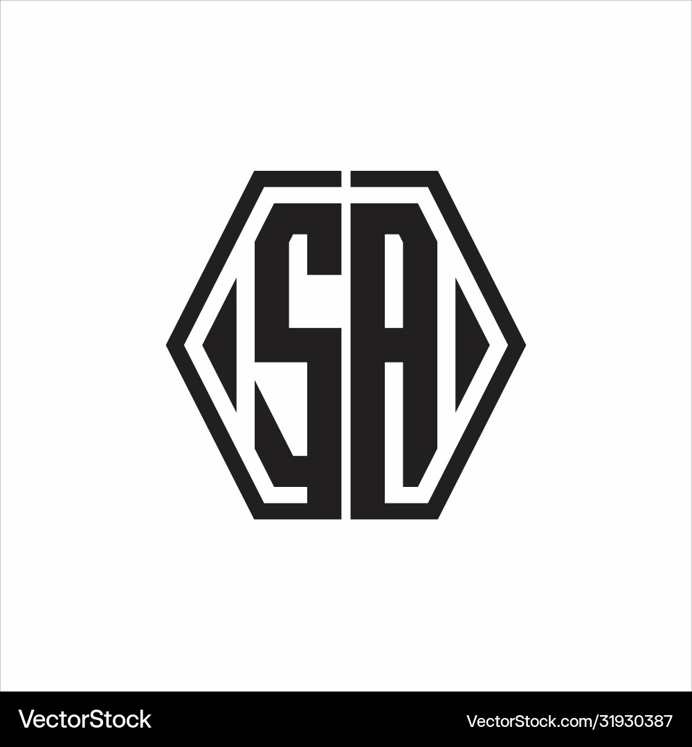 Sa logo monogram with hexagon line rounded design Vector Image