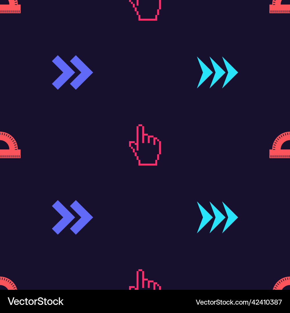Set arrow pixel hand cursor and protractor grid Set arrow pixel hand cursor and protractor grid vector image