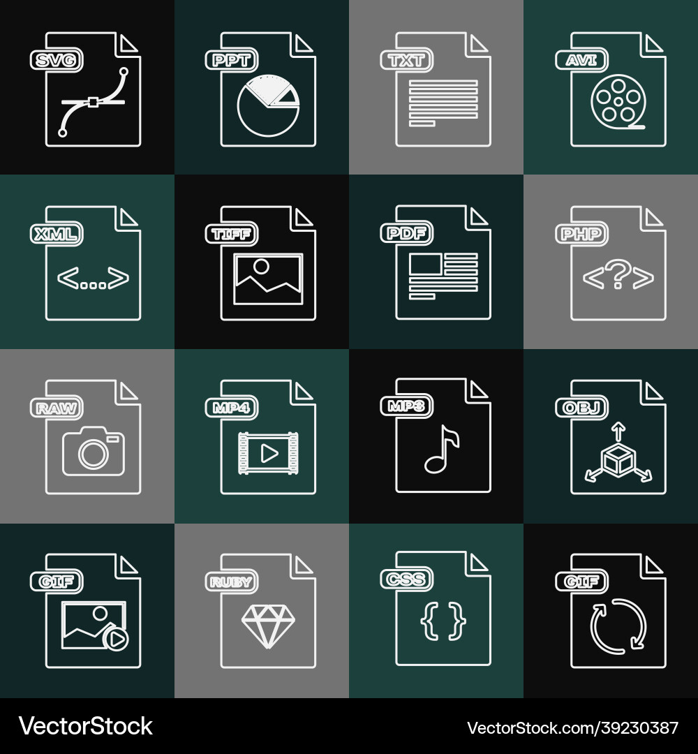 Set line gif file document obj php txt tiff Set line gif file document obj php txt tiff vector image