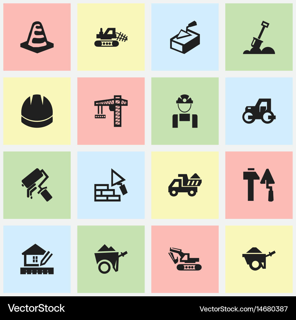 Set of 16 editable structure icons includes Vector Image