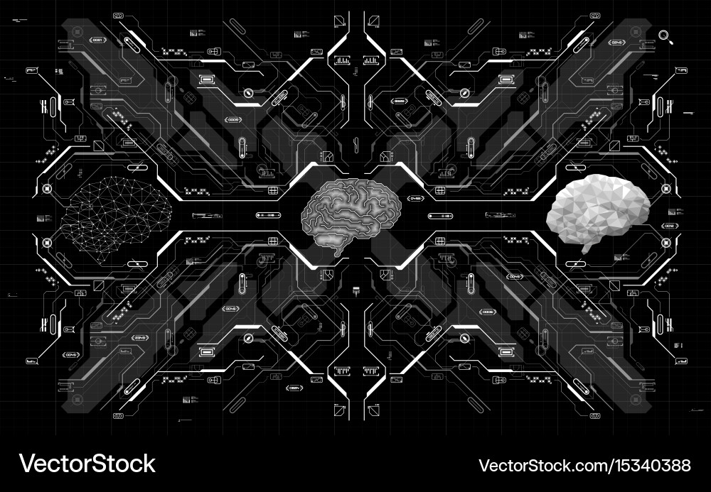 Conceptual polygonal brain with hud elements vector image