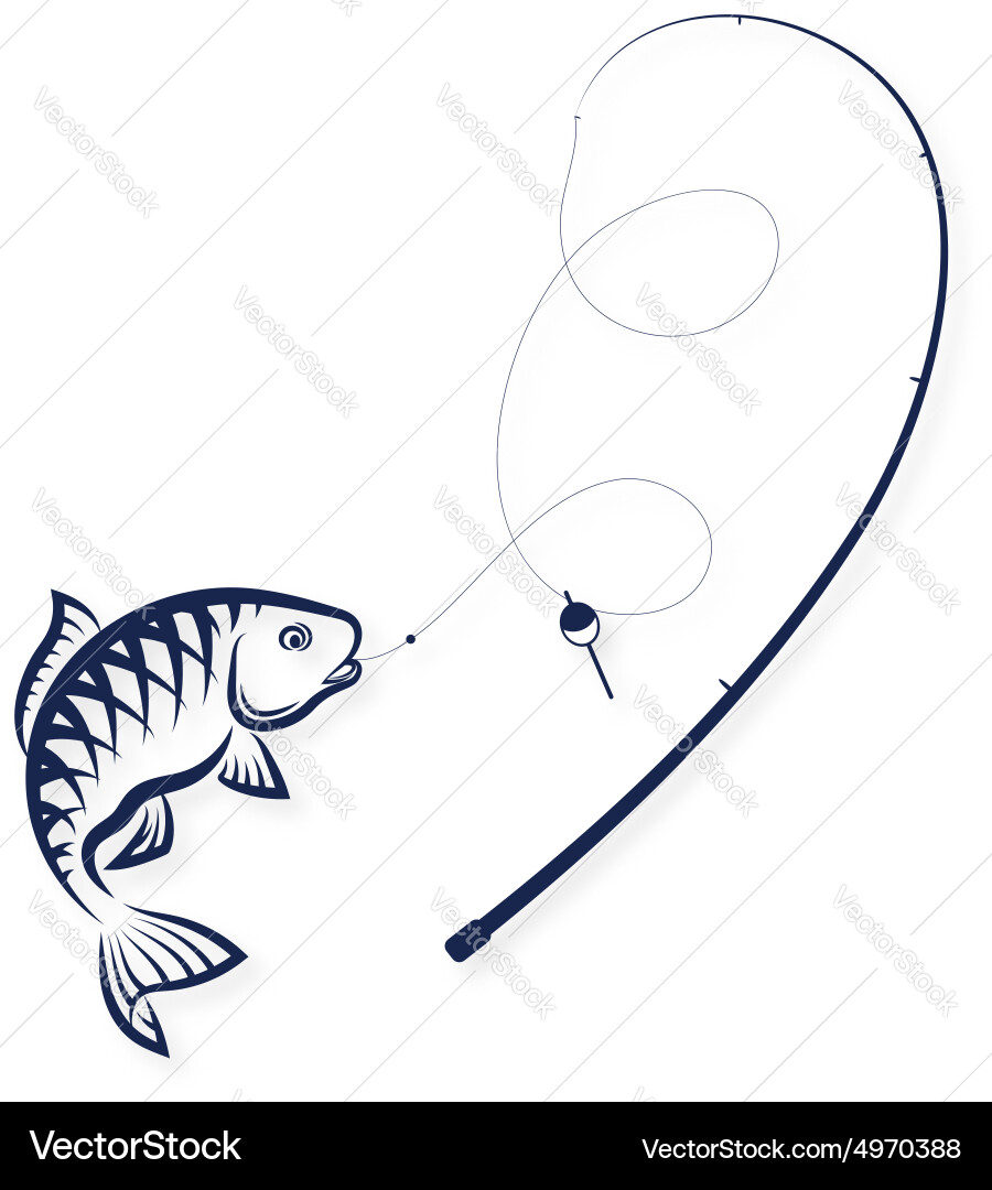 Fish on Fishing Rod Vector Image