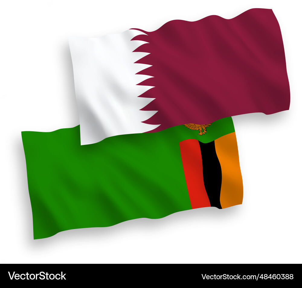 Flaggen der Republik zambia und qatar auf einem weißen Flaggen der Republik zambia und qatar auf einem weißen vektorbild