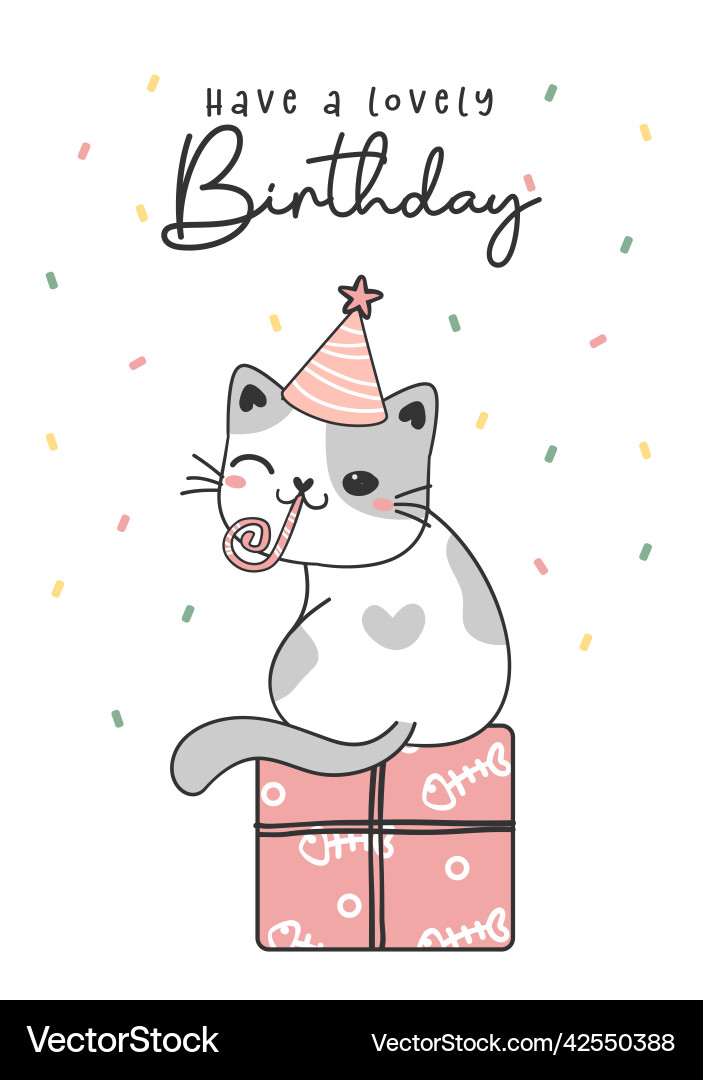 Happy Birthday Katze Grußkarte süß grau Happy Birthday Katze Grußkarte süß grau vektorbild