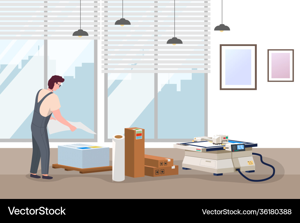 Man working in typography at print to printer Man working in typography at print to printer vector image