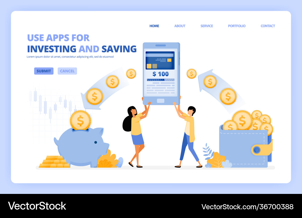 People use mobile apps to saving and investing Vector Image