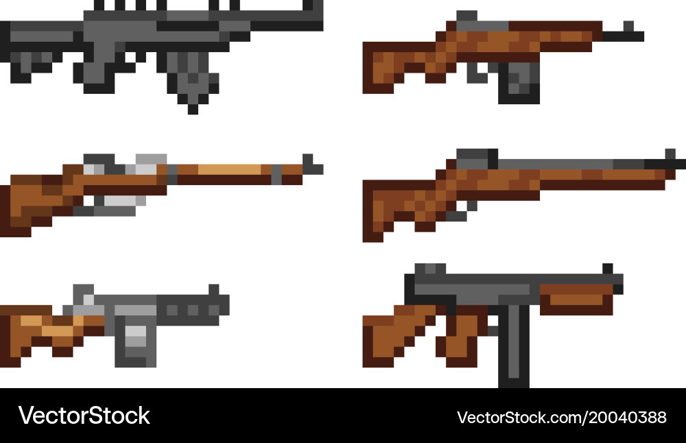 Set of weapon icons in pixel style vector image