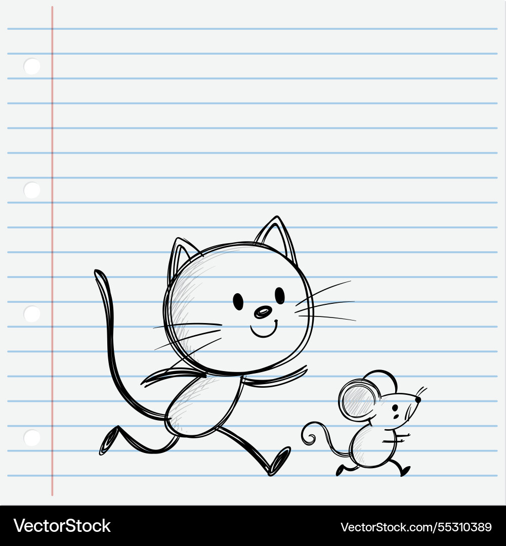 A cat and mouse running together joyfully A cat and mouse running together joyfully vector image