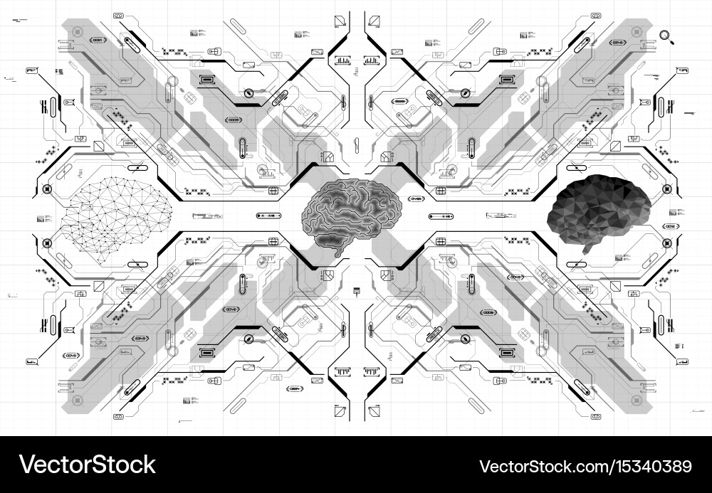 Conceptual polygonal brain with hud elements vector image