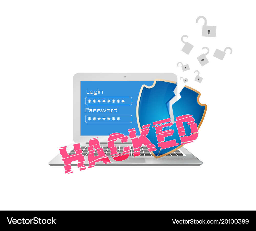 Data security theme with broken shield Vector Image