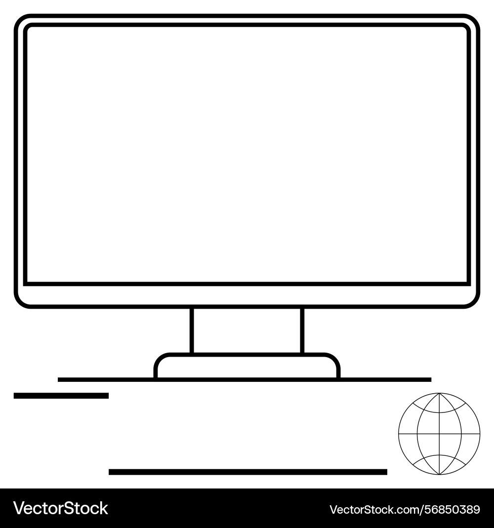 Desktop computer with blank screen and globe icon Desktop computer with blank screen and globe icon vector image