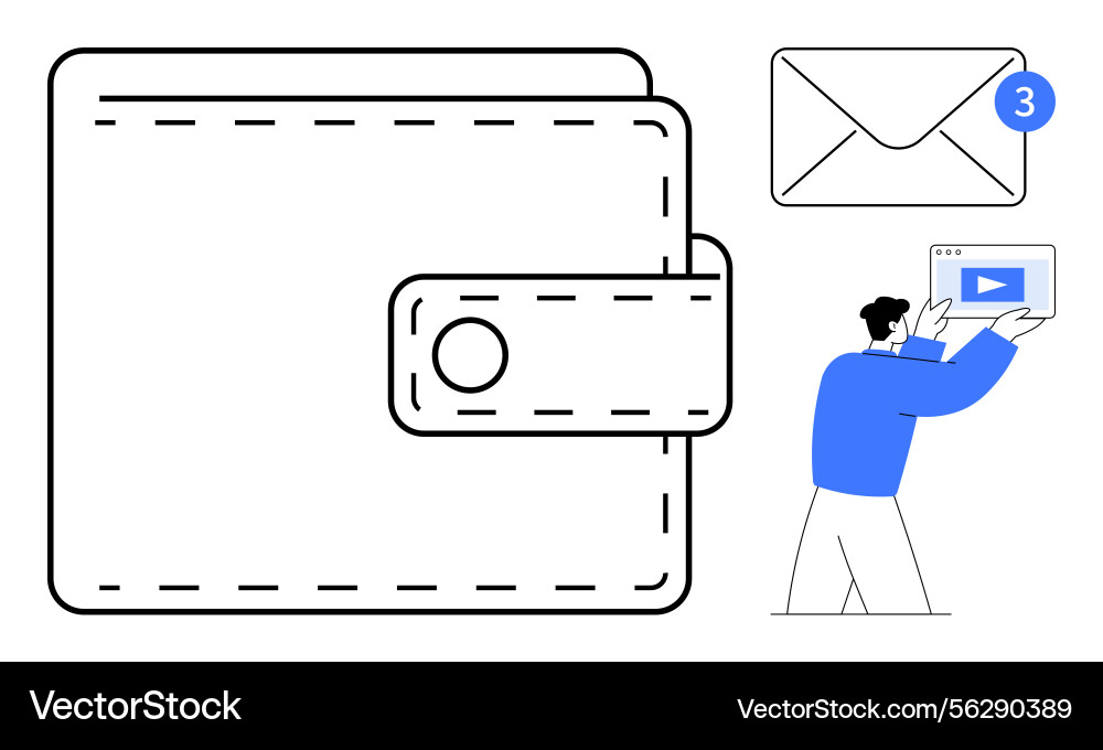 Digital payment wallet with notification and man Vector Image