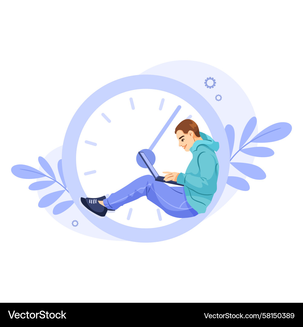 Man Working in a Clock - Productivity Vector Image