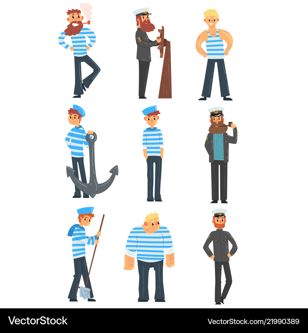 Sailors and captains doing their job seamen Sailors and captains doing their job seamen vector image