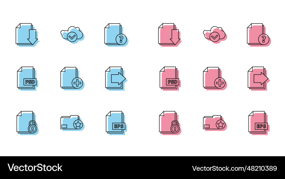 Set line document and lock folder with star Set line document and lock folder with star vector image