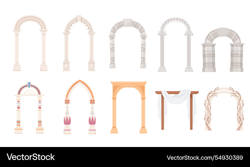 Set of architecture arch with columns ancient Vector Image